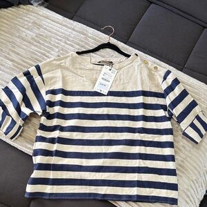 Zara Striped Navy and Cream Blouse